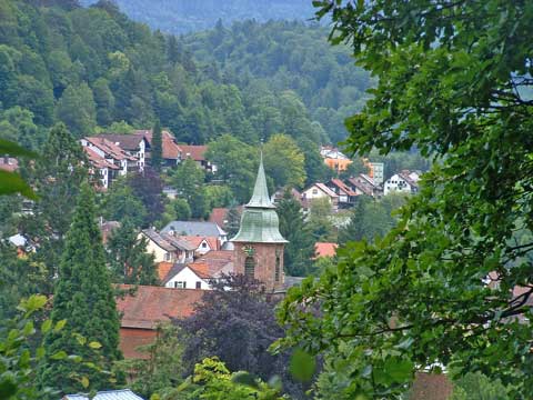 Blick von oben in den Talkessel: das Schwarzwaldstädtchen Bad Herrenalb (Foto: G. Herold)