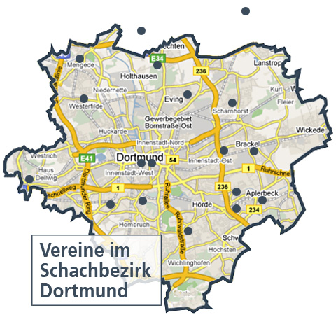Karte der Vereine im Schachbezirk Dortmund